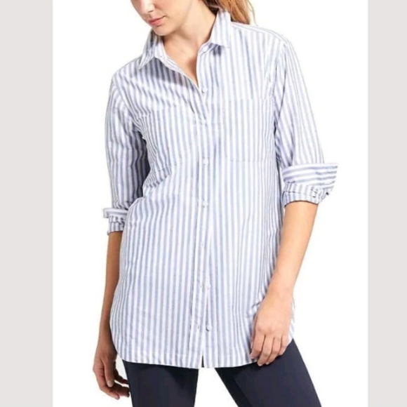 Athleta Tops - Athleta Weekender Button Up‎ Tunic Shirt Size Medium Blue White Striped Womens
